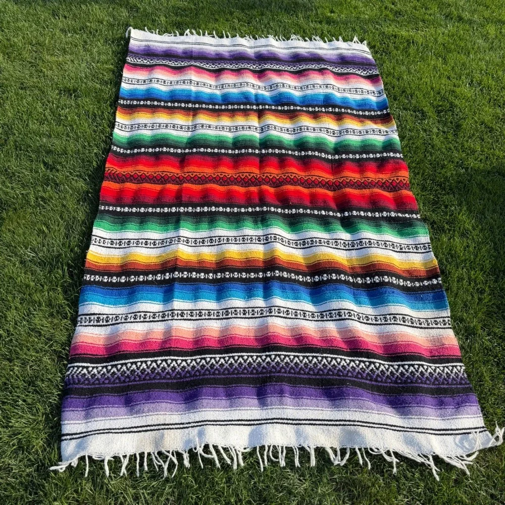 Mexican Serape Blanket Rainbow Stripe Falsa Throw Picnic Yoga Rug 51x87